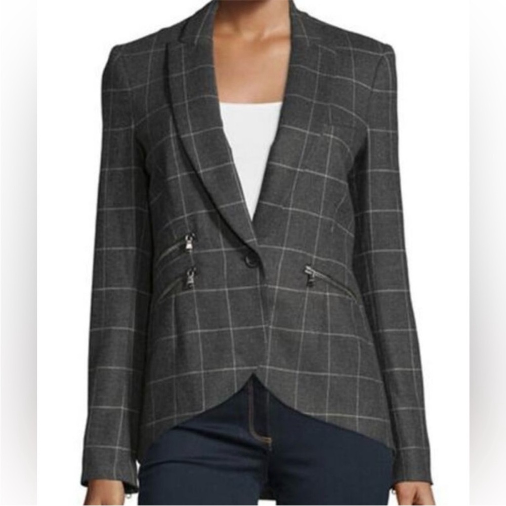 $795 Veronica Beard Freebird Charcoal windowpane checkered wool Dickey Jacket 8